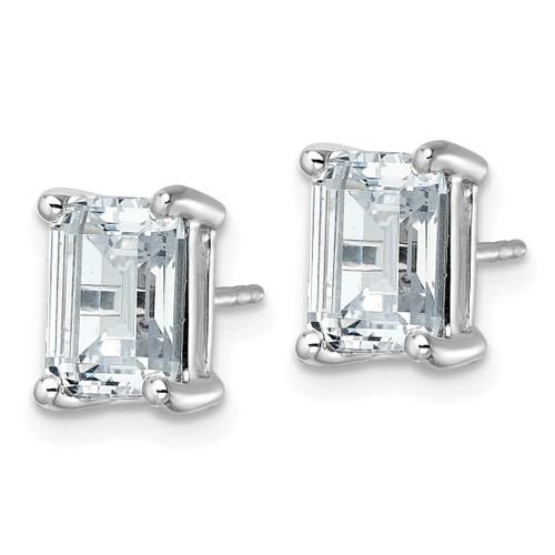 Rhodium-Plated 14K White Gold 5ct Lab-Grown Diamond Emerald Four Prong Stud Earrings, 9.25 mm - EM8798-500-WLG - View 2