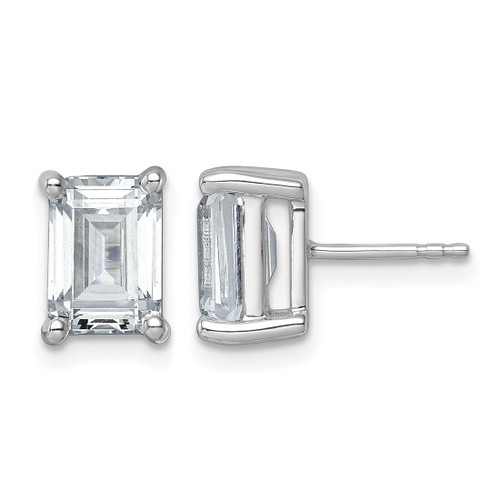 Rhodium-Plated 14K White Gold 5ct Lab-Grown Diamond Emerald Four Prong Stud Earrings, 9.25 mm - EM8798-500C-WLG