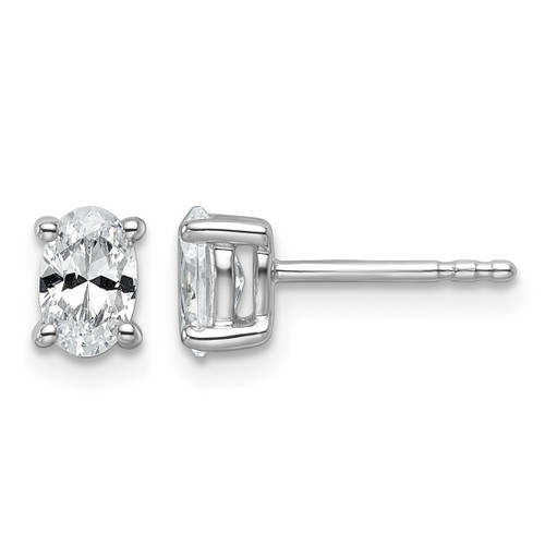 Rhodium-Plated 14K White Gold 0.75ct Lab-Grown Diamond Oval Four Prong Stud Earrings, 5.8 mm - EM8799-075-WLD