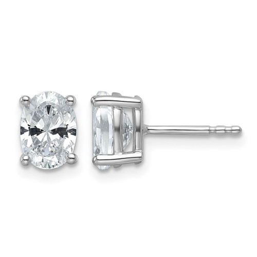 Rhodium-Plated 14K White Gold 1.5ct Lab-Grown Diamond Oval Four Prong Stud Earrings, 7.5 mm - EM8799-150-WLD