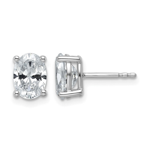 Rhodium-Plated 14K White Gold 2ct Lab-Grown Diamond Oval Four Prong Stud Earrings, 8 mm - EM8799-200-WLD