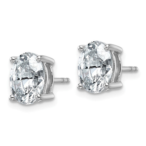 Rhodium-Plated 14K White Gold 3ct Lab-Grown Diamond Oval Four Prong Stud Earrings, 9 mm - EM8799-300C-WLG - View 2