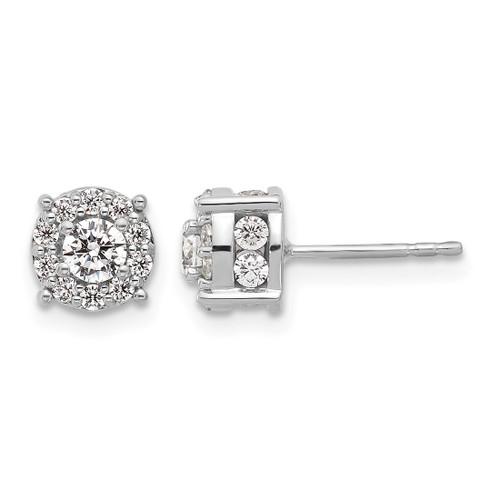 Rhodium-Plated 10K White Gold 1.004ct Lab-Grown Diamond Round Fashion Halo Stud Earrings, 6.8 mm