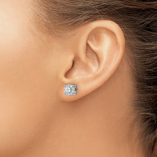 Rhodium-Plated 10K White Gold 1.504ct Lab-Grown Diamond Round Fashion Halo Stud Earrings, 7.6 mm - View 2