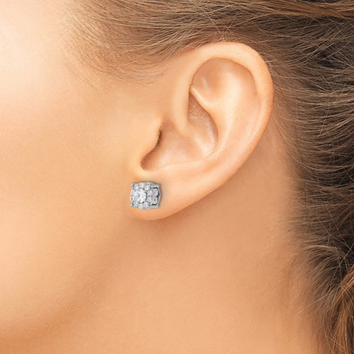 Rhodium-Plated 10K White Gold 2.024ct Lab-Grown Diamond Round Fashion Halo Stud Earrings, 8.2 mm - View 2