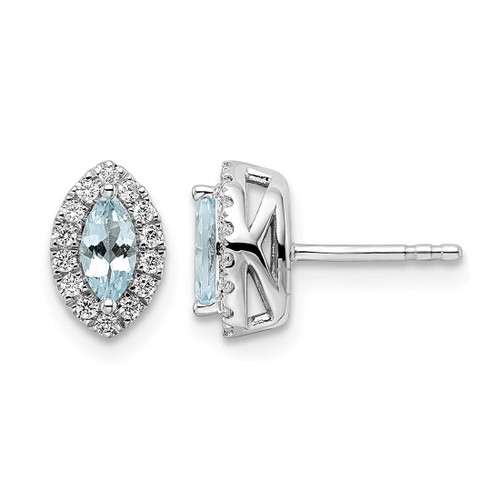 Rhodium-Plated 14K White Gold 0.216ct Lab-Grown Diamond and Aquamarine March Birthstone Stud Earrings, 9.5 mm
