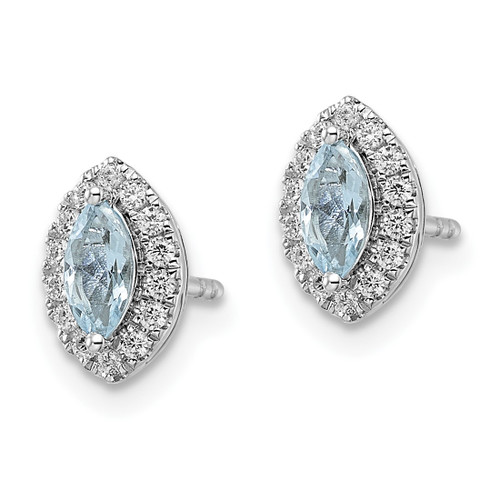Rhodium-Plated 14K White Gold 0.216ct Lab-Grown Diamond and Aquamarine March Birthstone Stud Earrings, 9.5 mm - View 2