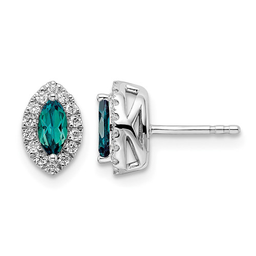 Rhodium-Plated 14K White Gold 0.216ct Lab-Grown Diamond and Lab-Created Alexandrite June Birthstone Stud Earrings, 9.5 mm