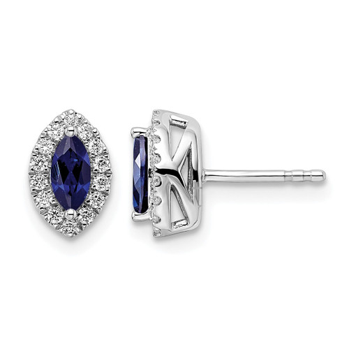 Rhodium-Plated 14K White Gold 0.216ct Lab-Grown Diamond and Blue Lab-Created Sapphire September Birthstone Stud Earrings, 9.5 mm