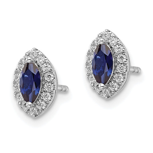Rhodium-Plated 14K White Gold 0.216ct Lab-Grown Diamond and Blue Lab-Created Sapphire September Birthstone Stud Earrings, 9.5 mm - View 2