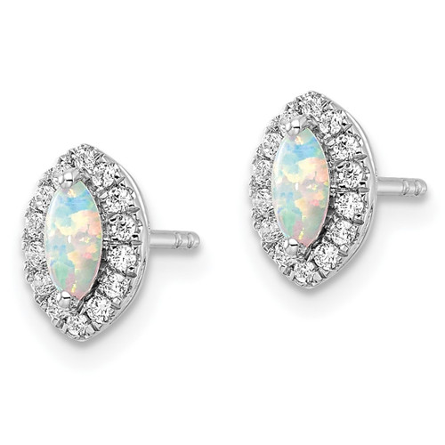 Rhodium-Plated 14K White Gold 0.216ct Lab-Grown Diamond and Lab-Created Opal October Birthstone Stud Earrings, 9.5 mm - View 2