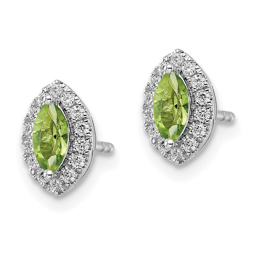 Rhodium-Plated 14K White Gold 0.216ct Lab-Grown Diamond and Peridot August Birthstone Stud Earrings, 9.5 mm - View 2