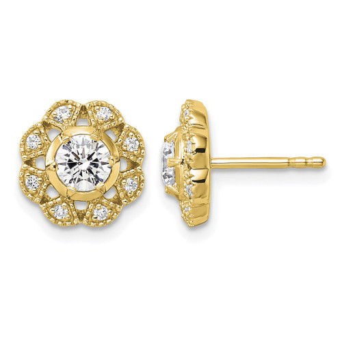 True Origin 14K Yellow Gold 0.756ct Lab-Grown Diamond Floral Stud Earrings, 10 mm