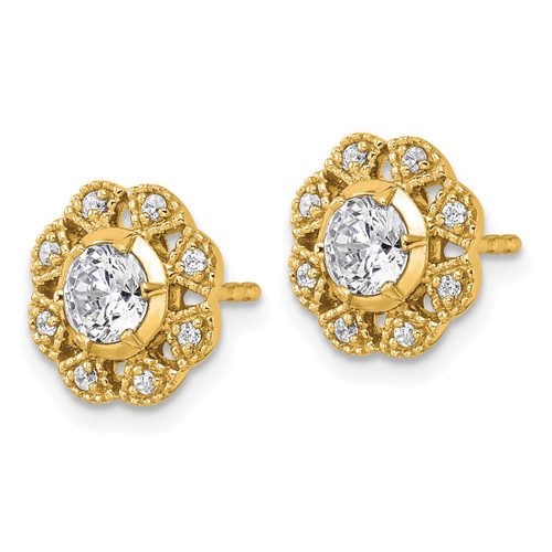 True Origin 14K Yellow Gold 0.756ct Lab-Grown Diamond Floral Stud Earrings, 10 mm - View 2