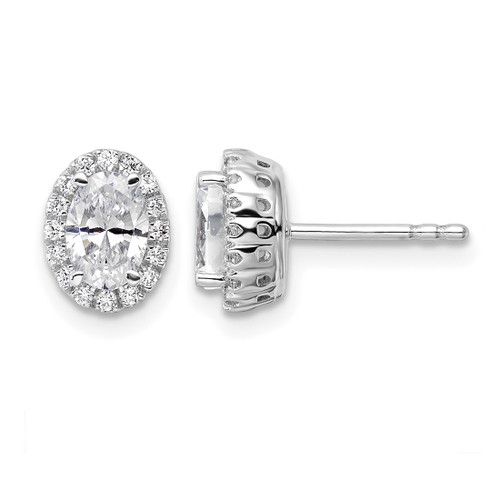 Rhodium-Plated 14K White Gold 1.192ct Lab-Grown Diamond Oval Halo Stud Earrings, 8.5 mm