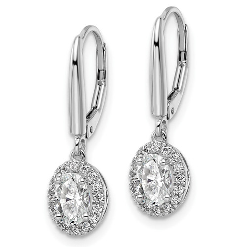 Rhodium-Plated 14K White Gold 1.192ct Lab-Grown Diamond Oval Drop Leverback Earrings, 24 mm - View 2
