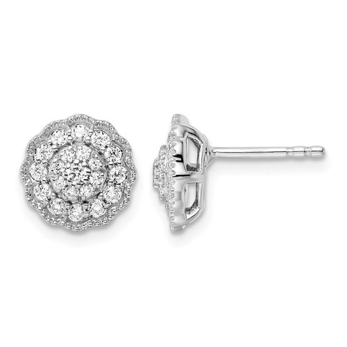 Rhodium-Plated 14K White Gold 0.507ct Lab-Grown Diamond Halo Stud Earrings, 9.35 mm