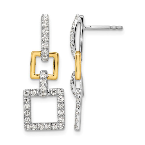 Rhodium-Plated 14K Two-Tone Gold 0.762ct Lab-Grown Diamond Square Dangle Earrings, 26 mm