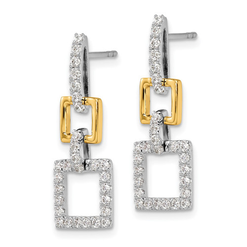 Rhodium-Plated 14K Two-Tone Gold 0.762ct Lab-Grown Diamond Square Dangle Earrings, 26 mm - View 2
