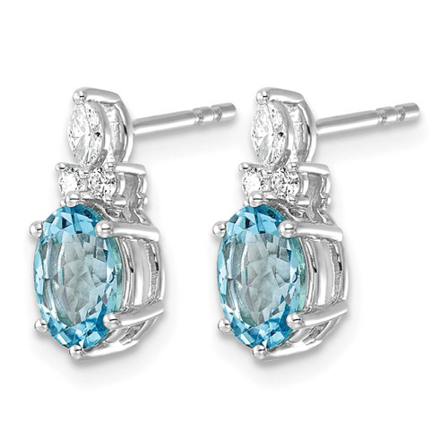 Rhodium-Plated 14K White Gold 0.174ct Diamond and 7 x 5 mm Oval December/Blue Topaz Post Drop Earrings, 13.6 mm - View 2