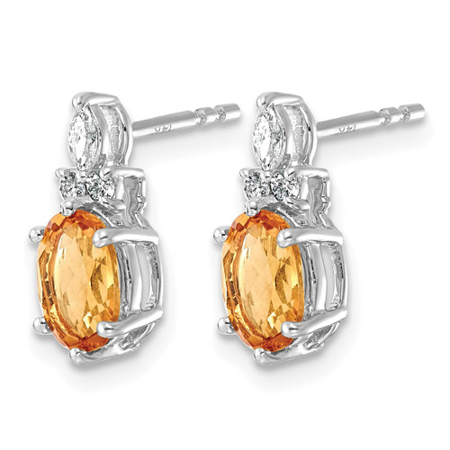 Rhodium-Plated 14K White Gold 0.174ct Diamond and 7 x 5 mm Oval November/Citrine Post Drop Earrings, 13.6 mm - View 2