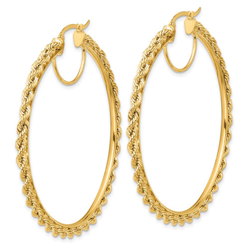 14K Yellow Gold Polished and Diamond-Cut Rope 2.95 mm Hoop Earrings, 55 mm Long - View 2