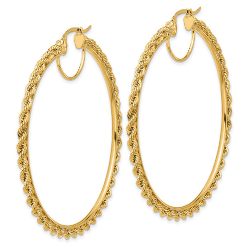 14K Yellow Gold Polished and Diamond-Cut Rope 2.95 mm Hoop Earrings, 60 mm Long - View 2