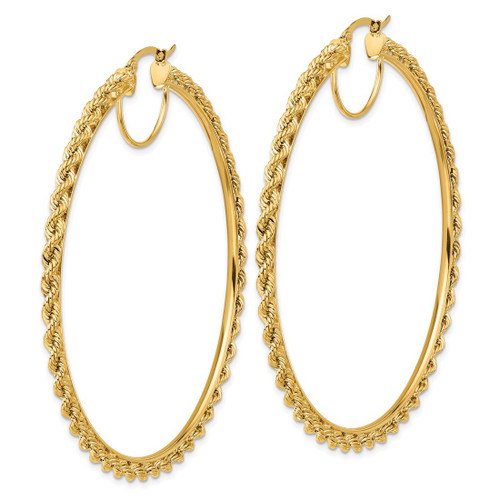 14K Yellow Gold Polished and Diamond-Cut Rope 2.95 mm Hoop Earrings, 70 mm Long - View 2