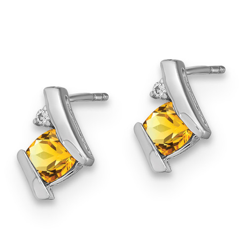 Sterling Silver Citrine & Diamond Stud Earrings, 8 mm - View 2