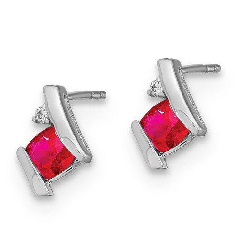 Sterling Silver Lab-Created Ruby & Diamond Stud Earrings, 8 mm - View 2