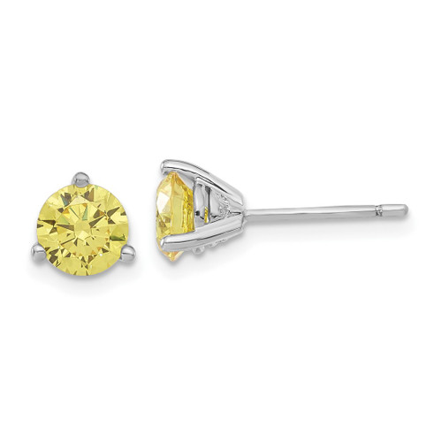 Sterling Silver Rhodium-Plated Diamonore Cubic Zirconia Yellow 6 mm Stud Earrings, 6.75 mm Long