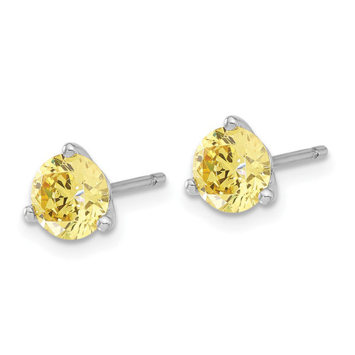 Sterling Silver Rhodium-Plated Diamonore Cubic Zirconia Yellow 6 mm Stud Earrings, 6.75 mm Long - View 2