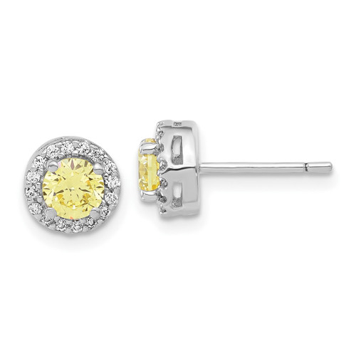 Sterling Silver Rhodium-Plated Diamonore Cubic Zirconia Yellow/White Halo Stud Earrings, 7.9 mm