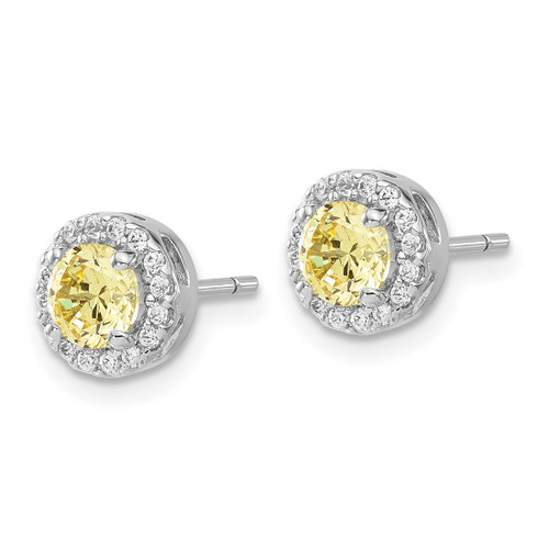 Sterling Silver Rhodium-Plated Diamonore Cubic Zirconia Yellow/White Halo Stud Earrings, 7.9 mm - View 2