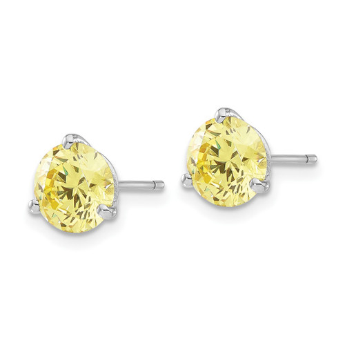 Sterling Silver Rhodium-Plated Diamonore Cubic Zirconia 7.5 mm Yellow Stud Earrings, 8 mm Long - View 2