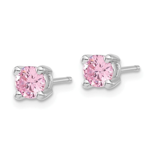 Sterling Silver Rhodium-Plated Diamonore Cubic Zirconia 5 mm Pink Stud Earrings, 5.35 mm Long - View 2