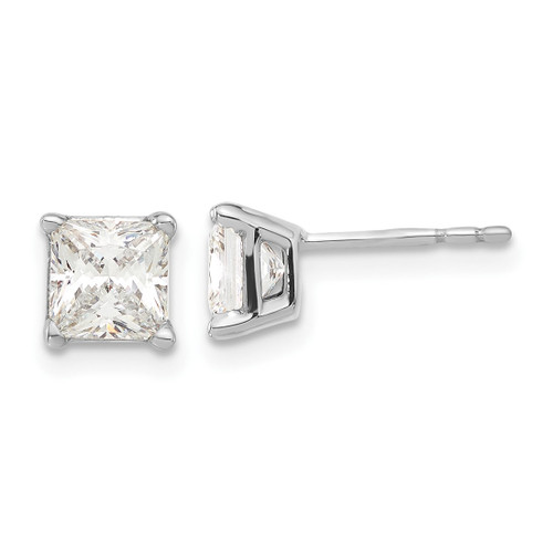 Sterling Silver Rhodium-Plated Diamonore 5.25 mm Princess-Cut Stud Earrings, 5.5 mm Long