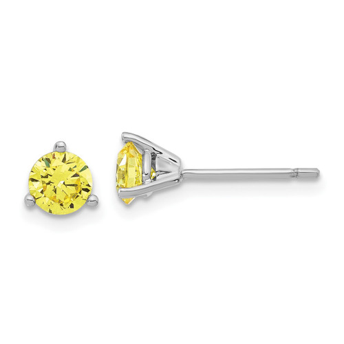 Sterling Silver Rhodium-Plated Diamonore Cubic Zirconia Yellow 5 mm Stud Earrings, 5.8 mm Long