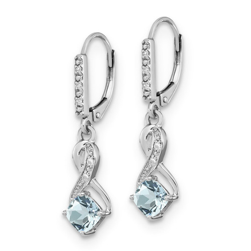 Sterling Silver Aquamarine & 0.06ct Diamond Leverback Dangle Earrings, 30.7 mm - View 2