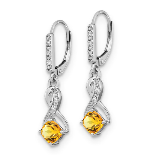 Sterling Silver Citrine & 0.06ct Diamond Leverback Dangle Earrings, 30.7 mm - View 2