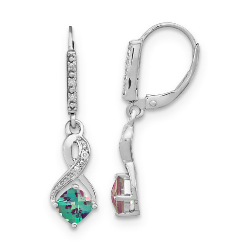 Sterling Silver Lab-Created Alexandrite & 0.06ct Diamond Leverback Dangle Earrings, 30.7 mm