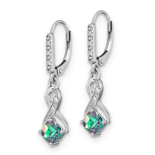 Sterling Silver Lab-Created Alexandrite & 0.06ct Diamond Leverback Dangle Earrings, 30.7 mm - View 2