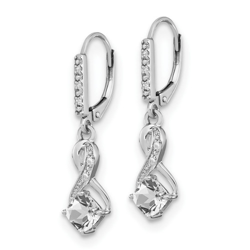 Sterling Silver White Topaz and Diamond Leverback Drop Earrings - View 2