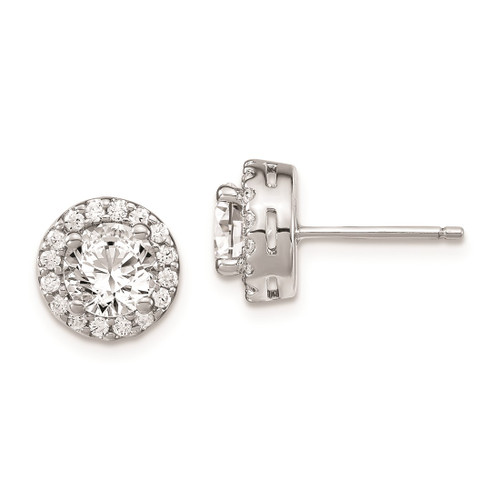 Sterling Silver Rhodium-Plated Diamonore Round Halo Stud Earrings, 9.3 mm