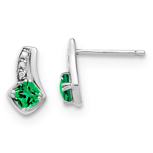 Sterling Silver Lab-Created Emerald & Diamond Stud Earrings, 9 mm