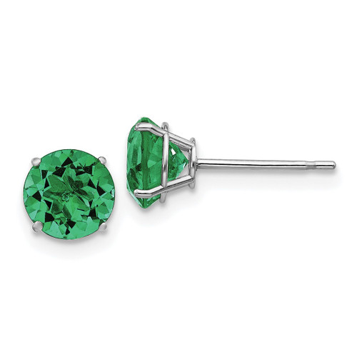 Rhodium-Plated 14K White Gold Lab-Created Emerald Stud Earrings, 5 mm