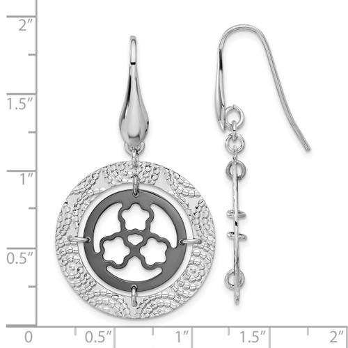 Ruthenium-Plated Sterling Silver and Ruthenium-Plated Textured Circle Drop French Wire Earrings, 48 mm - View 2