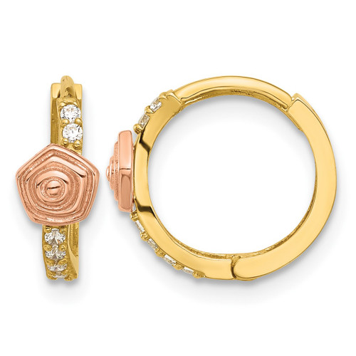 14K Two-Tone Gold Madi K Polished Cubic Zirconia Hinged Hoop Earrings, 12.1 mm