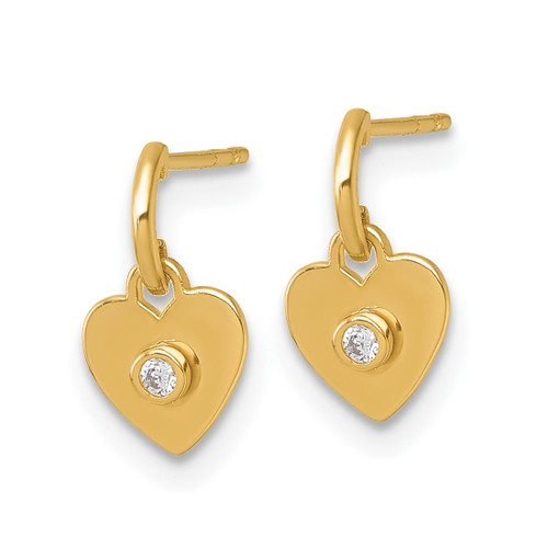 14K Yellow Gold Madi K Polished Cubic Zirconia Heart Children'S Dangle Earrings, 7.4 mm - View 2