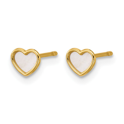 14K Yellow Gold Polished Mother of Pearl 5 mm Heart Stud Earrings, 4.4 mm Long - View 2